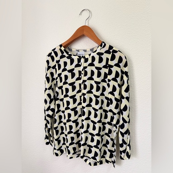 Bimba y Lola Designer Spanish Brand Black Yellow Patterned Blouse Women’s Size M - Picture 2 of 5